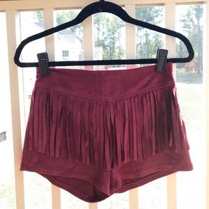 Red Suede Fringe Shorts